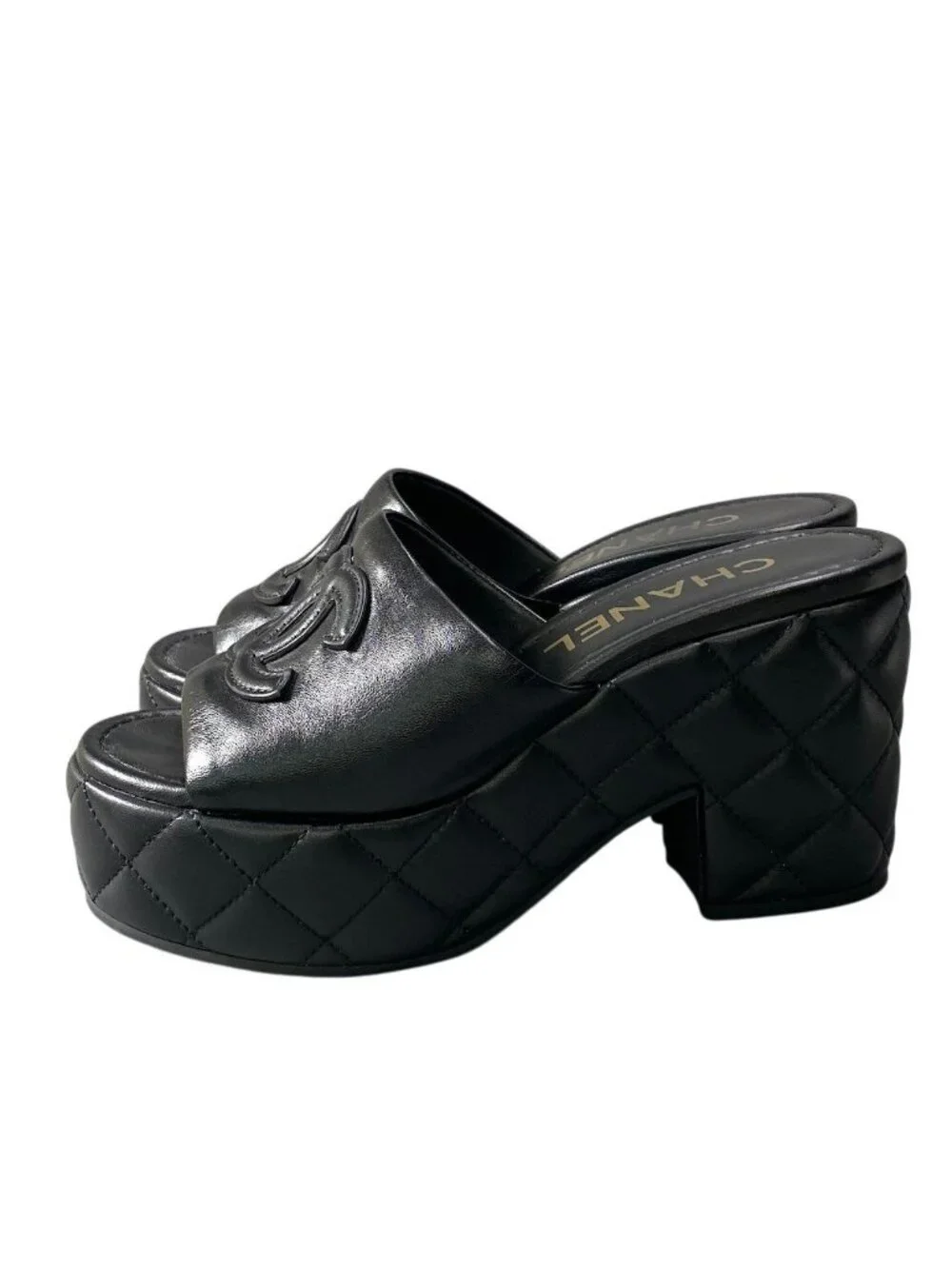 Chanel H2 Medietar Platform Sandals 36 Sizes Black Leather